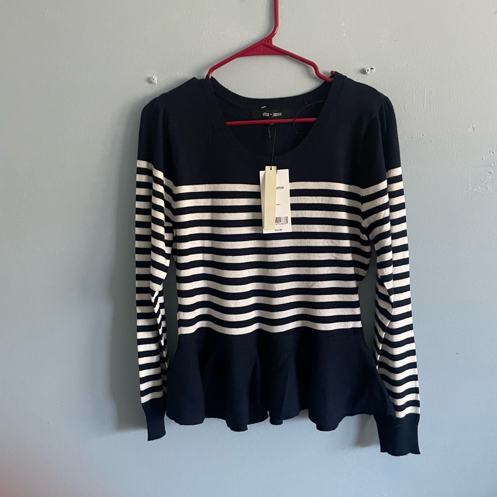 NWT Chloe and jasmine blue and white sweater
